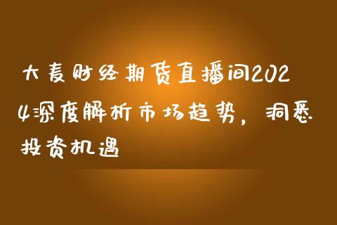 大麦财经期货直播间2024深度解析市场趋势，洞悉投资机遇