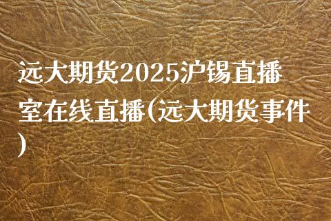 远大期货2025沪锡直播室在线直播(远大期货事件)