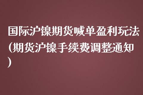 国际沪镍期货喊单盈利玩法(期货沪镍手续费调整通知)