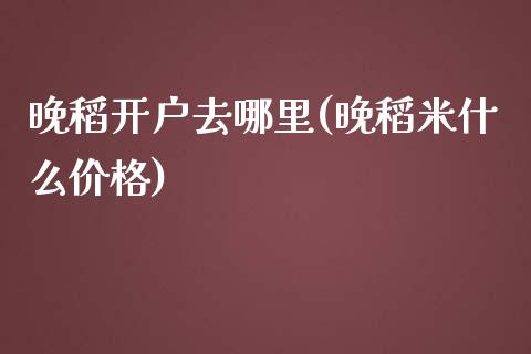 晚稻开户去哪里(晚稻米什么价格)