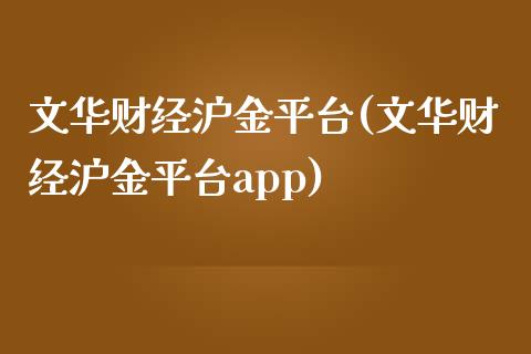 文华财经沪金平台(文华财经沪金平台app)